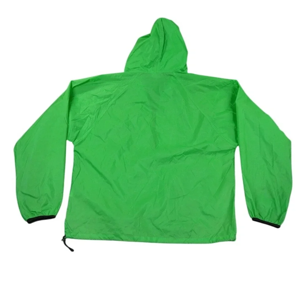 Helly Hansen Anorak Windbreaker Jacket Men L Neon Green Hooded Half‎ Zip Ripstop